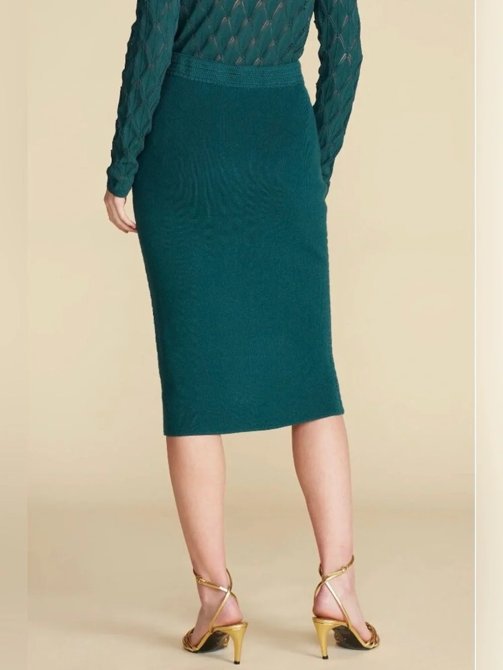 NWT Amour Vert Olympe Knit Pencil Skirt Forest Green Size XL
